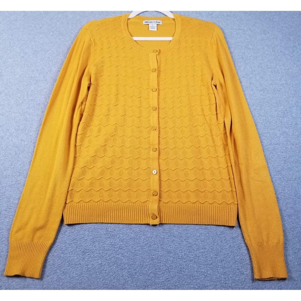 Allison + Zoe Cardigan Women's Large L Yellow Button Up Knit Sweater Stretch